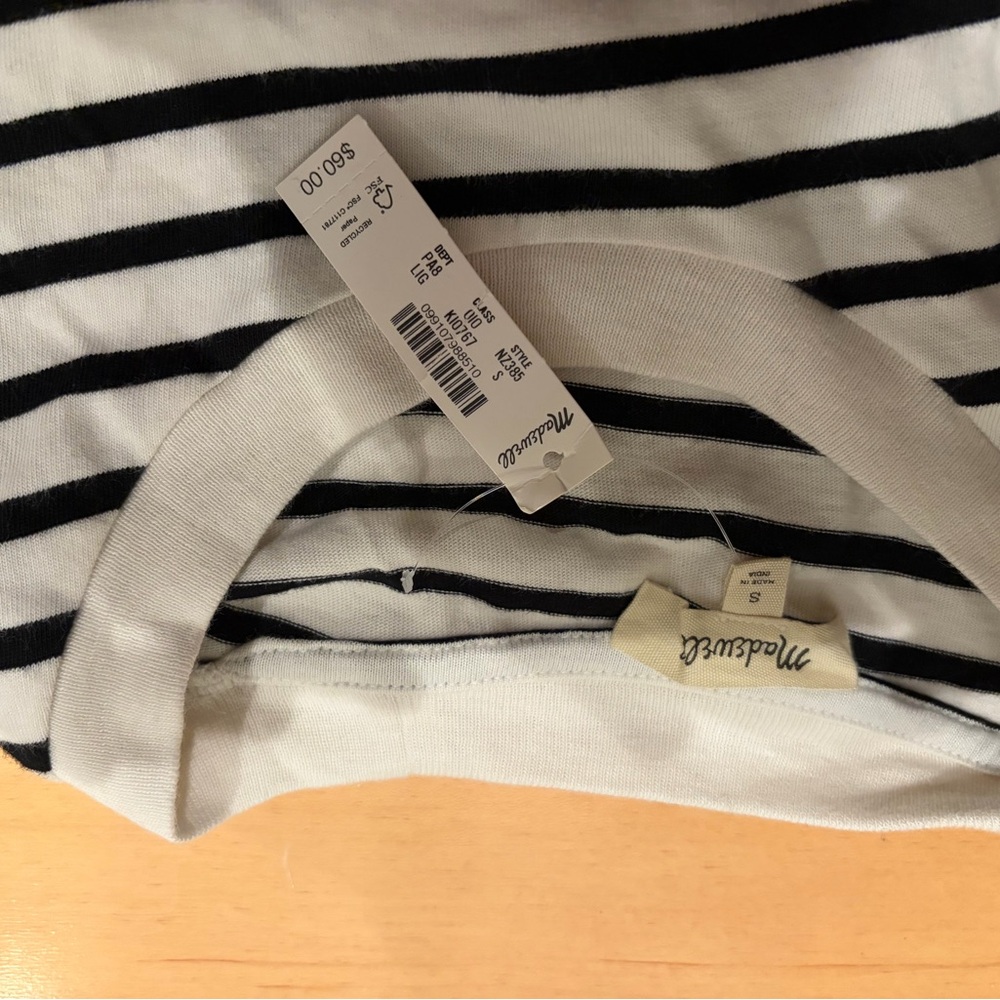 Madewell White and Black Striped Drawstring Sweatshirt - Size S. NWT! - Picture 6 of 6